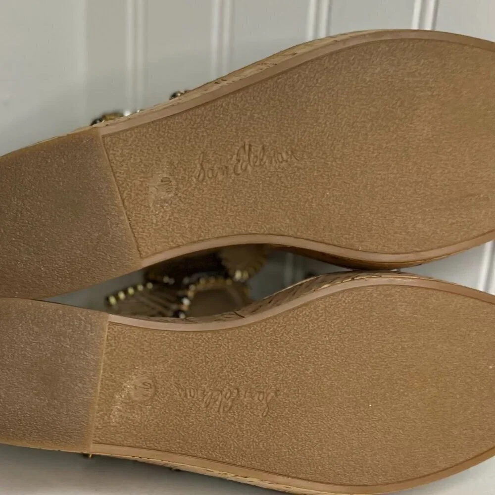 Sam Edelman Women's Angelina Wedge Sandal in Black/Natural Size 9.5
